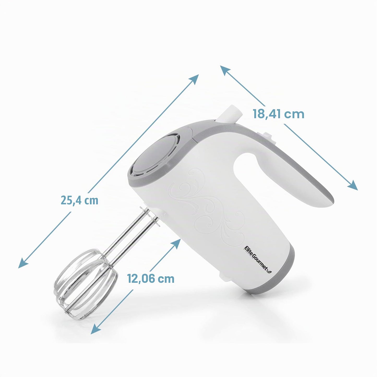 Elite Gourmet EHM-003X Batidora de mano eléctrica ultrapotente de 5 velocidades para la cocina, blanco