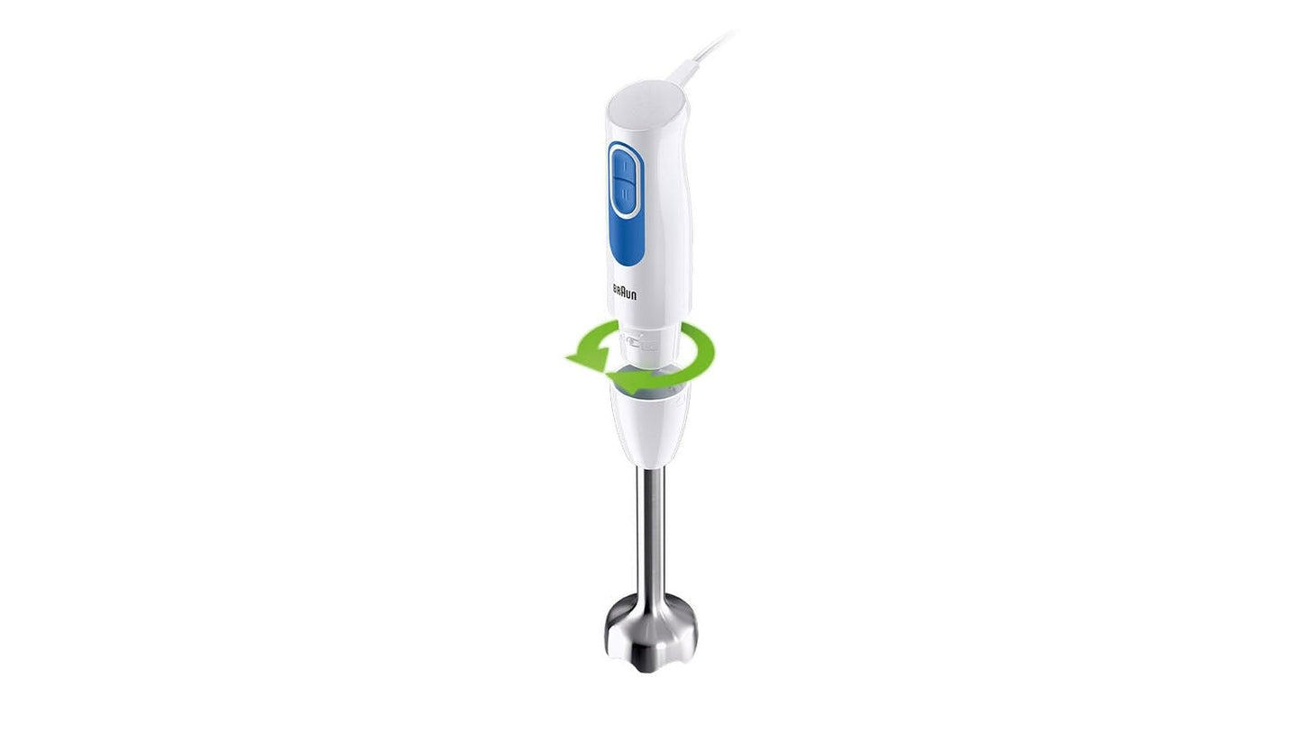 Braun Minipimer MultiQuick 2 - Batidora de mano con picadora y varilla para sopas, batidos y papillas para bebé, 2 velocidades, vaso medidor, 600W, blanco (MQ20236MWH)