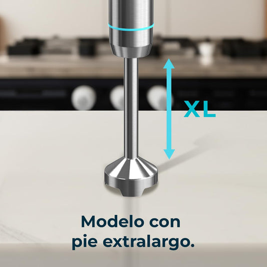 Cecotec Batidora de Mano Power Neutron 1100MAX Pro. 1100W Potencia Máxima, 4 Cuchillas Recubrimiento de Titanio, Velocidad Ajustable, Función Turbo, Pie XL, Vaso 800ml, Picadora y Varilla Montaclaras