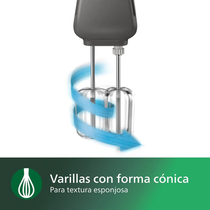 Philips Serie 5000 Batidora - Motor de 450 W, 5 Velocidades y Turbo, Mezcla Fuerte y Eficaz, Vaso de Forma Cónica, Fácil Expulsión, Gris Cachemira (HR3741/00)