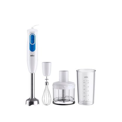 Braun Minipimer MultiQuick 2 - Batidora de mano con picadora y varilla para sopas, batidos y papillas para bebé, 2 velocidades, vaso medidor, 600W, blanco (MQ20236MWH)