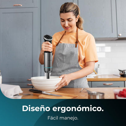 Cecotec Batidora de Mano Power Neutron 1100MAX Pro. 1100W Potencia Máxima, 4 Cuchillas Recubrimiento de Titanio, Velocidad Ajustable, Función Turbo, Pie XL, Vaso 800ml, Picadora y Varilla Montaclaras