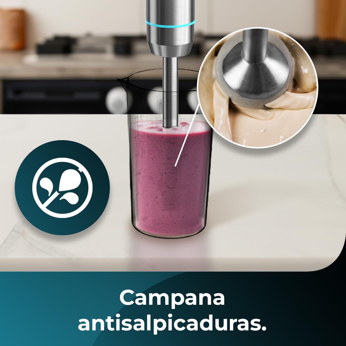 Cecotec Batidora de Mano Power Neutron 1100MAX Pro. 1100W Potencia Máxima, 4 Cuchillas Recubrimiento de Titanio, Velocidad Ajustable, Función Turbo, Pie XL, Vaso 800ml, Picadora y Varilla Montaclaras
