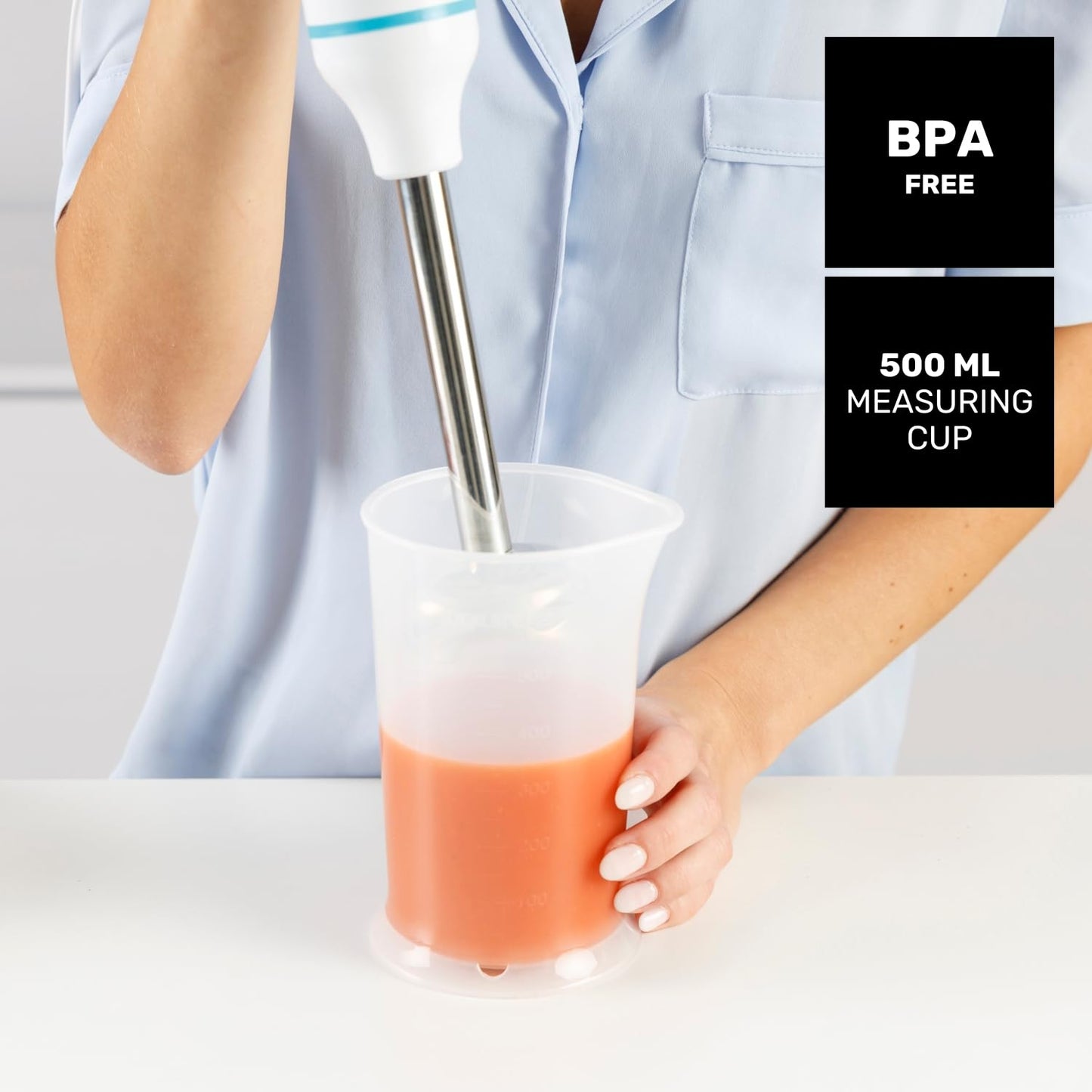 Taurus – Batidora de Mano Robot 1000 Plus INOX, 2 velocidades + Turbo, Cuchillas INOX, Campana Antisalpicaduras, Ergonómica, Libre de BPA, Apta Lavavajillas, con Accesorios
