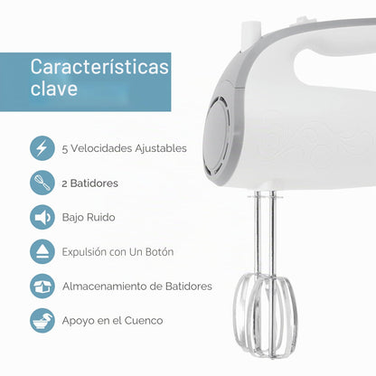 Elite Gourmet EHM-003X Batidora de mano eléctrica ultrapotente de 5 velocidades para la cocina, blanco