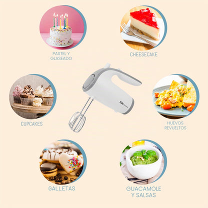 Elite Gourmet EHM-003X Batidora de mano eléctrica ultrapotente de 5 velocidades para la cocina, blanco