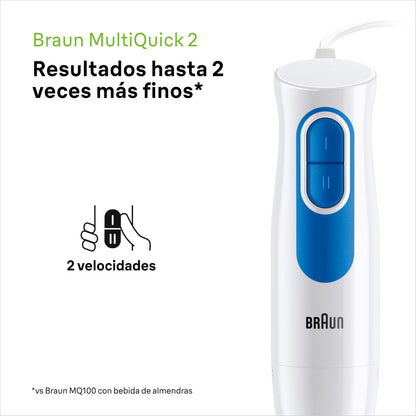 Braun Minipimer MultiQuick 2 - Batidora de mano con picadora y varilla para sopas, batidos y papillas para bebé, 2 velocidades, vaso medidor, 600W, blanco (MQ20236MWH)