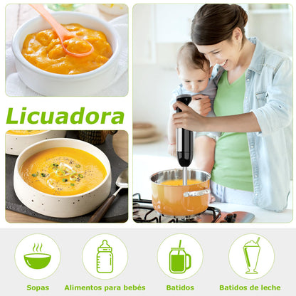 Bonsenkitchen Batidora de Mano 1000W 4 en 1, 20 Velocidades con Batidor, Picadora 500ml y Vaso 700ml, Procesador de Alimentos Multifunción, HB3203