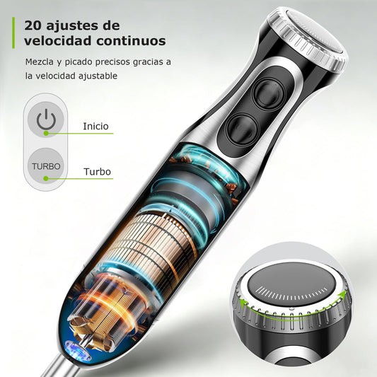 Bonsenkitchen Batidora de Mano 1000W 4 en 1, 20 Velocidades con Batidor, Picadora 500ml y Vaso 700ml, Procesador de Alimentos Multifunción, HB3203