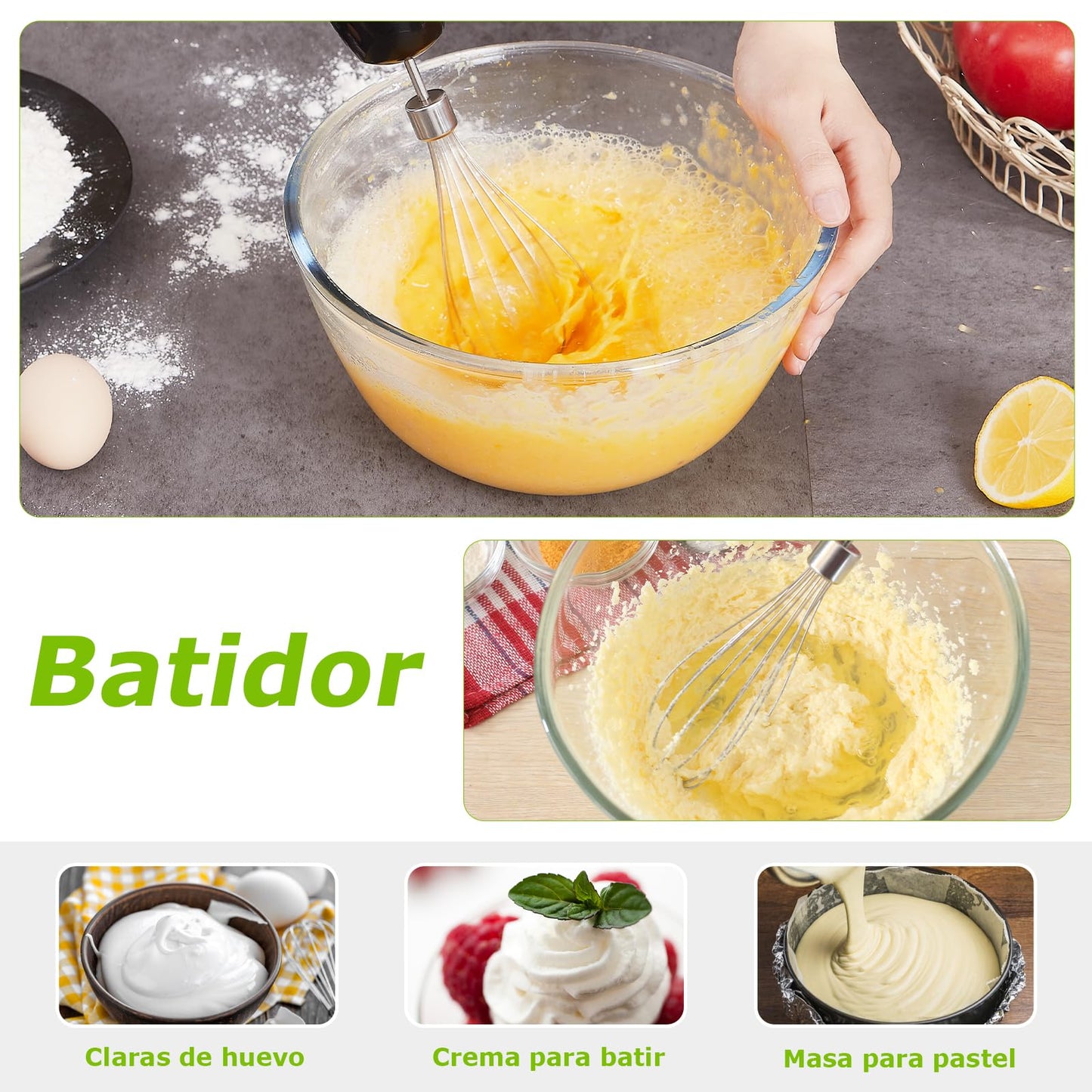 Bonsenkitchen Batidora de Mano 1000W 4 en 1, 20 Velocidades con Batidor, Picadora 500ml y Vaso 700ml, Procesador de Alimentos Multifunción, HB3203