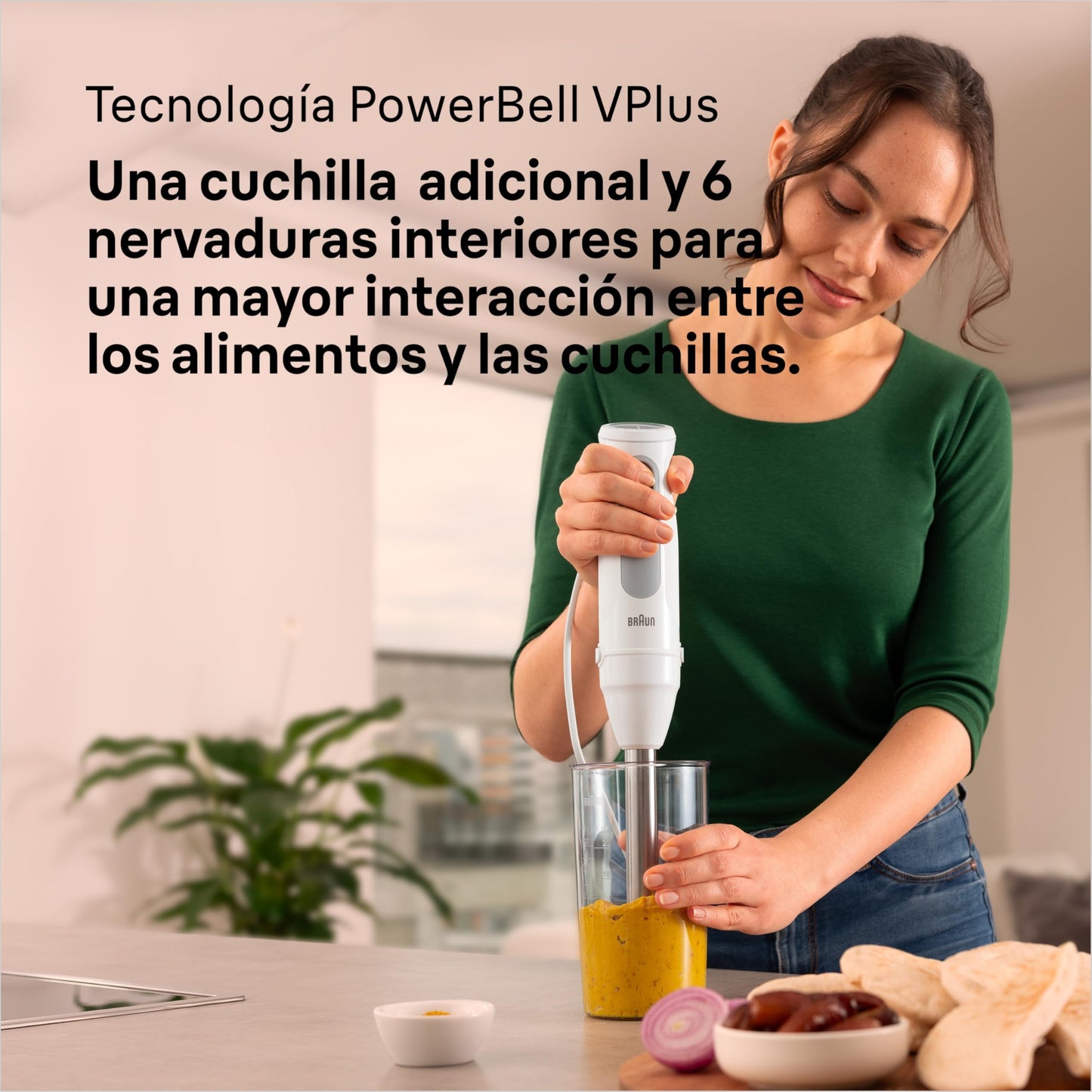 Braun Minipimer MultiQuick 5 - Batidora de mano para sopas, batidos y papillas para bebé, 21 velocidades, control de precisión, brazo de acero inoxidable, vaso medidor, 1000W, blanco (MQ50001M)