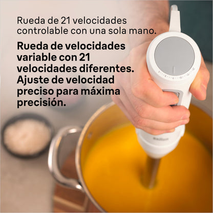 Braun Minipimer MultiQuick 5 - Batidora de mano para sopas, batidos y papillas para bebé, 21 velocidades, control de precisión, brazo de acero inoxidable, vaso medidor, 1000W, blanco (MQ50001M)
